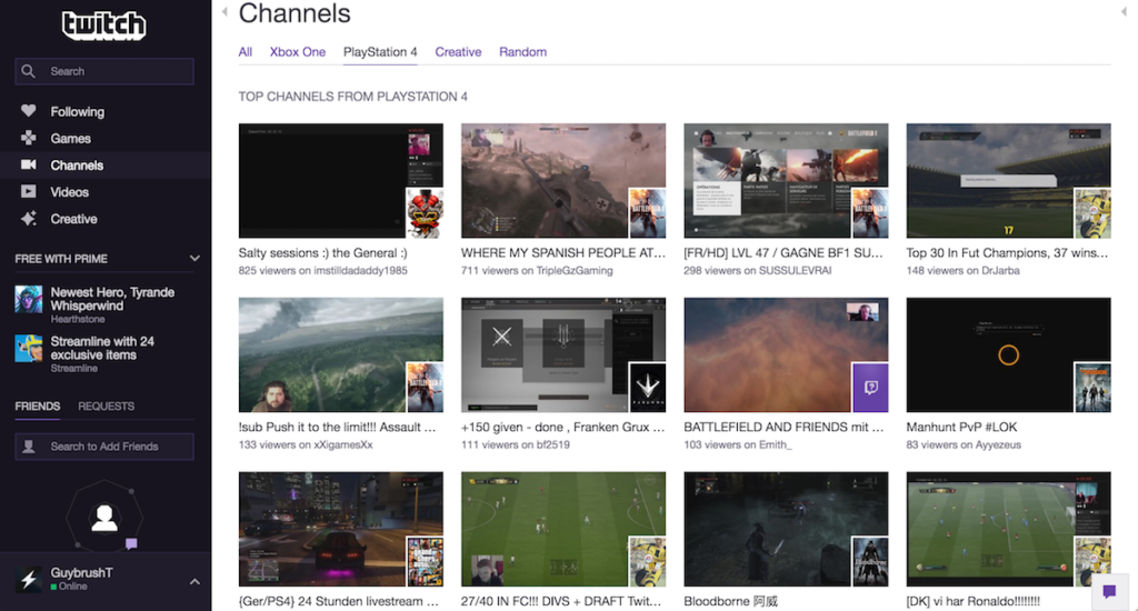 TOP chanels for Video games streaming on Twitch